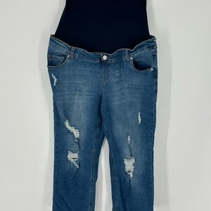 Time And Tru Maternity Bootcut Jeans Women's Sz XL 16-18 Distressed Cuffed X4